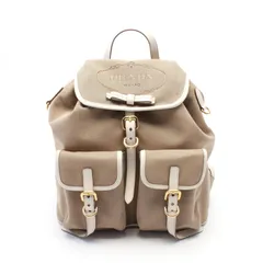 プラダ PRADA リュックサック バックパック LOGO JACQUARD 1BZ006 ベージュ/ホワイト レザー ジャガードロゴ  バックパック レディース Used A