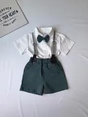 キッズ フォーマル サスペンダー付ホワイトシャツ3点セット【163】