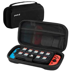 【新着商品】pack all Nintendo Switch/Switch有機ELモデル ケース スイッチ ケース 専用収納 耐衝撃 防塵 撥水加工 ゲームカード19枚、充電ケーブル、joy-con、イヤホン収納可能 ブラック 1