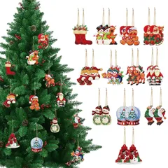【迅速発送】クリスマス オーナメント 木製 24個セット サンタクロース 雪だるま トナカイ ベル クリスマスツリー オーナメント おしゃれ 北欧 木製スライス 木材チップ クリスマス 飾り 吊り下げ デコレーション 装飾 小物 手作り DIY 麻紐付き
