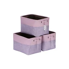 Sea Team ３点セット 収納かご 収納バスケット 洗濯かご ストレージバスケ ット おもちゃ収納 小物入れ おしゃれ 折り畳む式 キャンバス オックスフォード生地 取っ手付き(38*25*25cm ラベンダー) 1