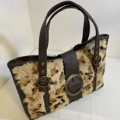 【二縁】ファー×レザーデザインバッグ／ブラウン系／USED良品