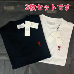 新品 AmiParis アミパリス 半袖 Tシャツ ブラック 男女兼用 赤いハートの刺繍 黑+白 2枚のサムネイル