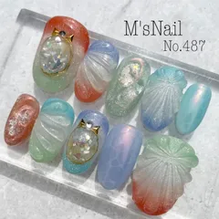 ネイルチップ マーメイド  貝殻 シェル 海 波 韓国 うるうる ちゅるん キラキラ