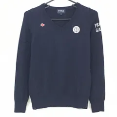 【美品】パーリーゲイツ セーター ネイビー Vネック ロゴ刺しゅう ニット レディース 0(S) ゴルフウェア PEARLY GATES