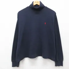 古着 ラルフローレン ポロスポーツ 長袖 ブランド Tシャツ レディース ワンポイントロゴ コットン タートルネック ハイネック 濃紺 ネイビ