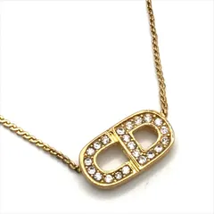 美品 Christian Dior ディオール CDロゴ ゴールド ストーン ネックレス アクセサリー レディース k4583