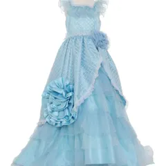 子供用水色ドレス　白レース 青ドレス　リボン ハロウィンコス　発表会 写真館ドレス スタジオドレス ピアノ　キッズ ロングドレス  ドレス 女の子  結婚式キッズドレス 　パーティードレス   誕生日ドレス　 TKZ03