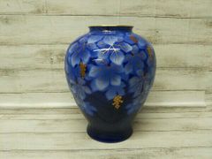 花瓶 2点セット 瑠璃色 花柄 金彩 - メルカリ