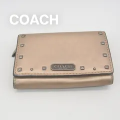 値下げ！ 美品 COACH コーチ 本革 二つ折り財布 小銭入れもきれい！ブラック スタッズ ロゴ金具 レザー コンパクトウォレット レディース シンプル モード