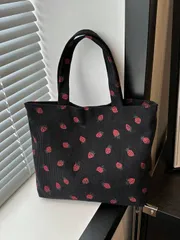 バッグ レディース トートバッグ ファッショナブルなイチゴ柄トートバッグ、大容量、オールマッチ、コーデュロイ素材、レディースショルダーバッグ、トレンディーでかわいいイチゴのバッグ