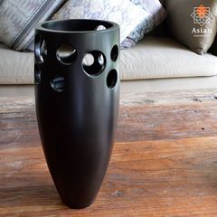 チーク フラワーベース （ブラック40cmA） 木製 シンプル 北欧 枝物 花器 花瓶 大きい 大型 おしゃれ 黒 モダン アジアン 雑貨 バリ 造花 置物 和室