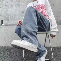 [L]メンズ ファッション 服 男性用 オシャレ シンプル 大人 かっこいい 大きいサイズ ストリート 紳士服 ストレート レッグ ジーンズ アメリカン ストリート ダメージ 加工 カジュアル ワイド レッグ スタイル フロア レングス パンツ
