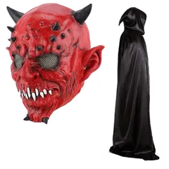 [Famimueno] コスプレ マスク 赤鬼 デビル マント 悪魔 ホラー かぶり ハロウィン 節分 (フリーサイズマスク&Lサイズマント) [フリーサイズマスク&Lサイズマント]