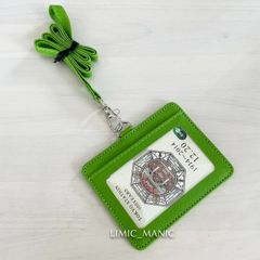 【横型】パスケース・カードケース ネックストラップ付 IC/IDカード 定期入れ クリア窓 社員証 グリーン 緑