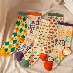 オススメ‼️【5足セット】レディース ソックス レトロ 花柄 北欧