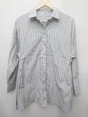 ◇ Θ NICE CLAUP ナイスクラップ ロング丈　ボーダー柄 長袖 シャツ サイズF グレー レディース P  【1411070003164】