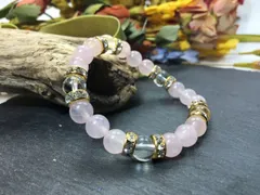 パワーストーン ブレスレット ローズクォーツ&水晶  天然石ブレス 8mm（ゴールド）レディース 女性  数珠ブレス 開運 プレゼント ギフト  [4]