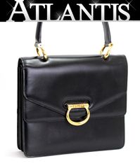 セリーヌ CELINE ヴィンテージ ダブルフラップ ハンドバッグ レザー 黒 【70362】