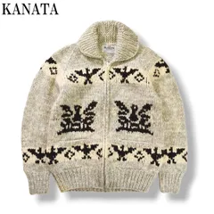 KANATA カウチンニット シャチ ハート 水色 カナダ製 古着 KANATA カウチンニット シャチ ハート 水色 カナダ製 古着