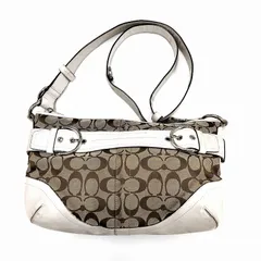 コーチ(COACH) キャンバス ハンプトンズシグネチャーソフトダッフルショルダー F07077 ベージュ×ホワイト 【中古】 JA-18621