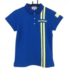 ★値下げ★【美品】ジャックバニー 半袖ポロシャツ ブルー×イエロー 2ラインプリント レディース 0(S) ゴルフウェア Jack Bunny