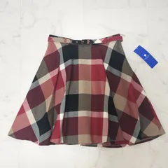 【タグ付き未使用品】BLUE LABEL CRESTBRIDGE　ブルーレーベルクレストブリッジ　CBチェック　レッド　膝丈スカート　ベルト付き　38　M　新品