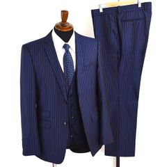 5XG081】renoma HOMME 3ピース 2つボタン シングルスーツ L AB6 ダークネイビー ストライプ ノータック 極 定番 154076-85 合物 春秋 【中古】【メンズビジネス】202507