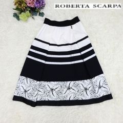 ROBERTA SCARPA　ロベルタスカルパ　ひざ丈スカート　ホワイト×ブラック　白黒　無地×花柄　レディース　Sサイズ　イタリア製
