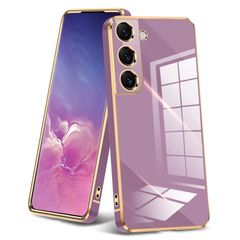 【新着商品】ラップホール付き 用カバー 薄型 ギャラクシーS22 ワイヤレス充電 メッキ加工 軽量 透明 ソフトケース レンズ保護 メッキ枠 ケース TPU 耐衝撃 パープル/ゴールド クリア 用ケース 5G JP2-89 S22 Galaxy