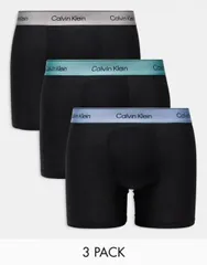【送料無料】 カルバンクライン メンズ ボクサーパンツ アンダーウェア Calvin Klein modern cotton boxer briefs 3 pack in black with beige/blue/green waistband Black