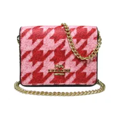 【新品】コーチ カードケース 財布 COACH MINI WALLET ハウンドトゥース プリント チェーン ミニ ウォレット 斜め掛け 千鳥柄 CJ679 IMVRY(ピンク×レッド) アウトレット レディース 送料無料