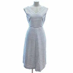 ケイトスペード KATE SPADE BROOME STREET ワンピース フレア ロング Vネック ボーダー ノースリーブ 0 XS 白 ホワイト 紺 ネイビー /YK ■GY19