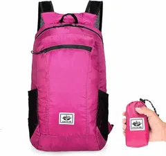 アキラトレーディング コンパクトになる携帯リュック 折り畳み バックパック 軽量 ポータブル アウトドア 旅行(ピンク,  20L)