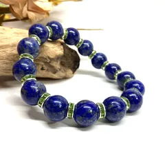 ラピスラズリ パワーストーン ブレスレット 12mm 天然石ブレス （グリーン）9月・12月誕生石 メンズ・レディース 男性・女性 数珠ブレス 開運  [a]