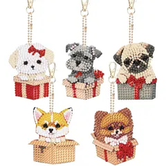 【人気商品】子供 初心者 両面ダイヤモンドビーズ刺繍 DIY 手作り 子犬の絵柄 キラキラ 5個セット チャーム 財布 キーホルダー キーペンダント ダイヤモンドアート 装飾用