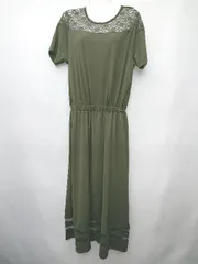 ◇ ◎　●未使用●　⊂ CECIL McBEE レース　シースルー 半袖 ロング丈 フレア　ワンピース サイズM カーキ レディース P  【1409090000713】