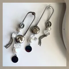 【304ステンレス ポスト】 シルバー ロング 天然 淡水 パール 天然石 チェーン ピアスアシメ クォーツ クリスタル サークル バロックパール 個性的 モード ハンドメイドピアス アレルギー対応