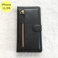 iPhoneケース 左ジッパー 手帳型 iPhone 11 XR ブラック 黒 スマホ アイフォン ケース