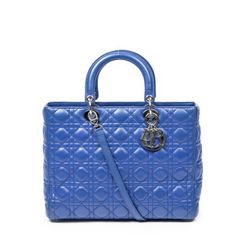 DIOR ディオール ラージ レディ ディオール ジップ 青 カナージュラムスキンレザー AB