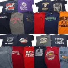 古着卸 まとめ売り カラーmix プリント 半袖Tシャツ 20枚セット (メンズ L ) NAVY 企業 ラムズ カレッジ風 ナイキ 中古 古着 MY8226
