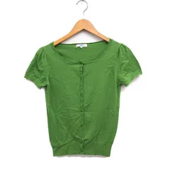 ナチュラルビューティーベーシック NATURAL BEAUTY BASIC ショートスリーブ カーディガン ボートネック 無地 コットンニット M グリーン 緑 /FT38