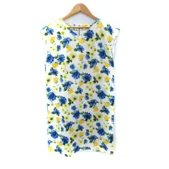 テチチ Te chichi ワンピース ひざ丈 ノースリーブ Vネック 花柄 M マルチカラー 白 ホワイト 青 ブルー /SM17