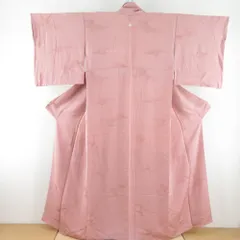 色無地 袷 広衿 薄桃紫色 雲取り地紋入り 正絹 一つ紋 木瓜紋 仕立て上がり着物 身丈155cm