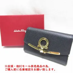 ※併売商品※◆中古状態良好◆Ferragamo【フェラガモ】　ガンチーニ 6連キーケース レザー ブラック キーリング付き 男女兼用　M1046