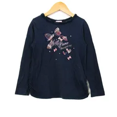 メゾピアノ 長袖Ｔシャツ トップス リボン フリル キッズ 女の子用 130サイズ ネイビー Mezzo Piano 【中古】