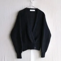 【モヘア混】イギリス製 Vintage ダブル ニット カーディガン / レディース 8 10 アクリル ブラック ユーロ ビンテージ K4-01013-9237