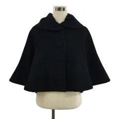 アナトリエ ANATELIER ジャケット コート ポンチョ ショールカラー ショート 2WAY 無地 ウール アンゴラ混 七分袖 36 黒 ブラックのサムネイル