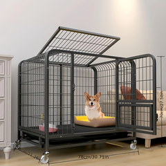 国内発送ステンレス製中型犬用クレート、ダブルドア、ディバイダー、取り外し可能なトレイ付き、小型から中型の犬に適しています、屋内、屋外、旅行に最適（78×54×70Cm）