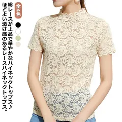 送料無料 シアートップス レディース レース ハイネック レーストップス 透け感 半袖 カットソー シースルートップス インナー tシャツ 薄手 花柄 刺繍 レース レイヤード 重ね着 カジュアル き#shenf038